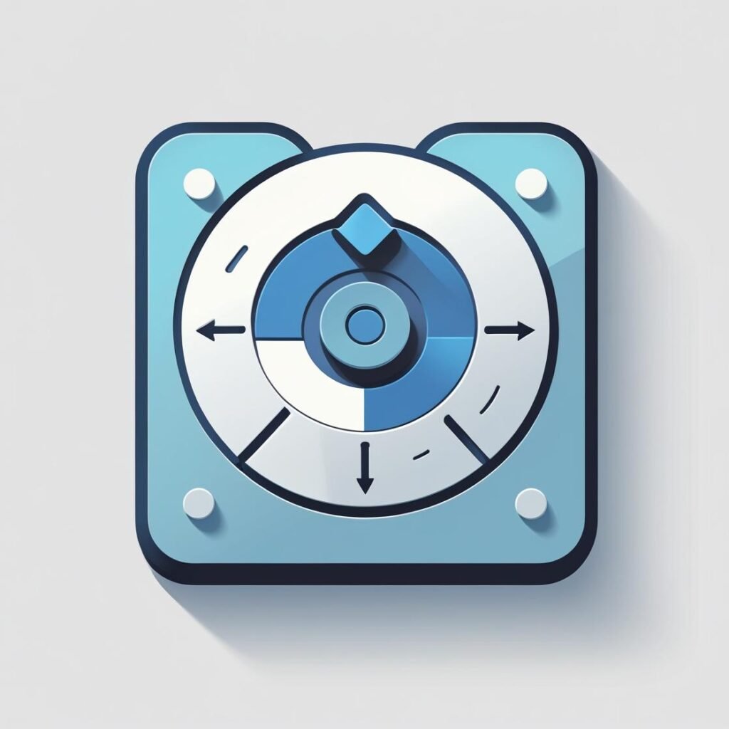 Create a modern, flat-style vector icon for [File Size Converter → Hard drive icon with arrows showing data transfer]. The design should be minimal, clean, and tech-oriented, with rounded edges and soft gr